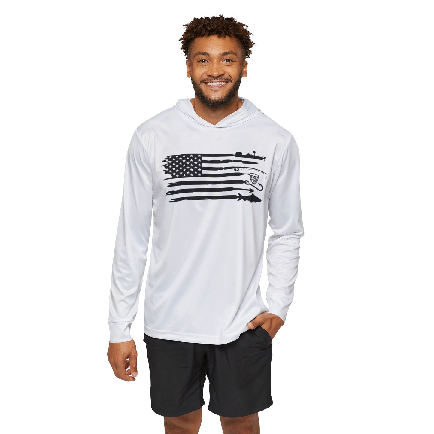 Men's Fishing in The Dark Sports Warmup Hoodie - American Flag Fishing Graphic