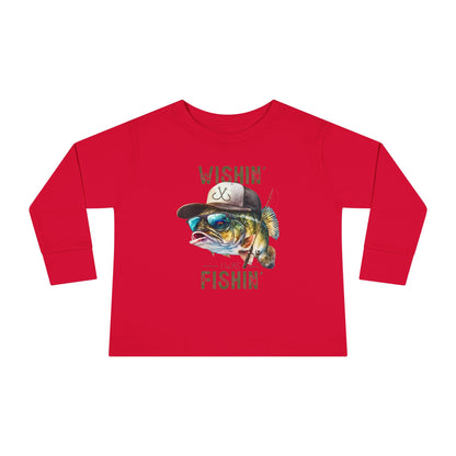 Wishin' I Was Fishin' Toddler Long Sleeve Tee - Fun Fishing Graphic Tee for Kids