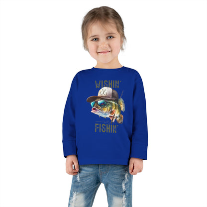 Wishin' I Was Fishin' Toddler Long Sleeve Tee - Fun Fishing Graphic Tee for Kids