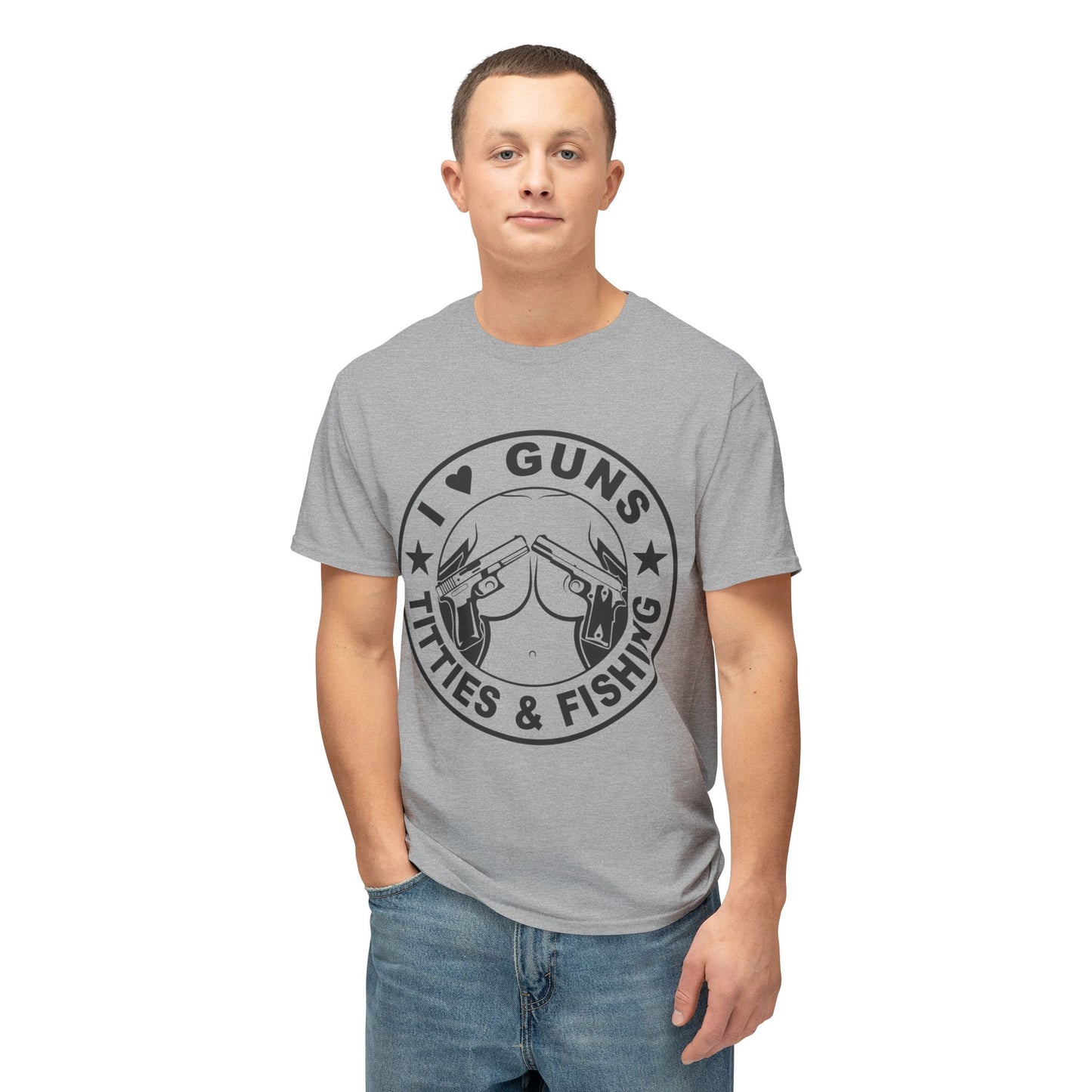 I Love Guns Titties & Fishing Unisex HD Cotton™ T-Shirt