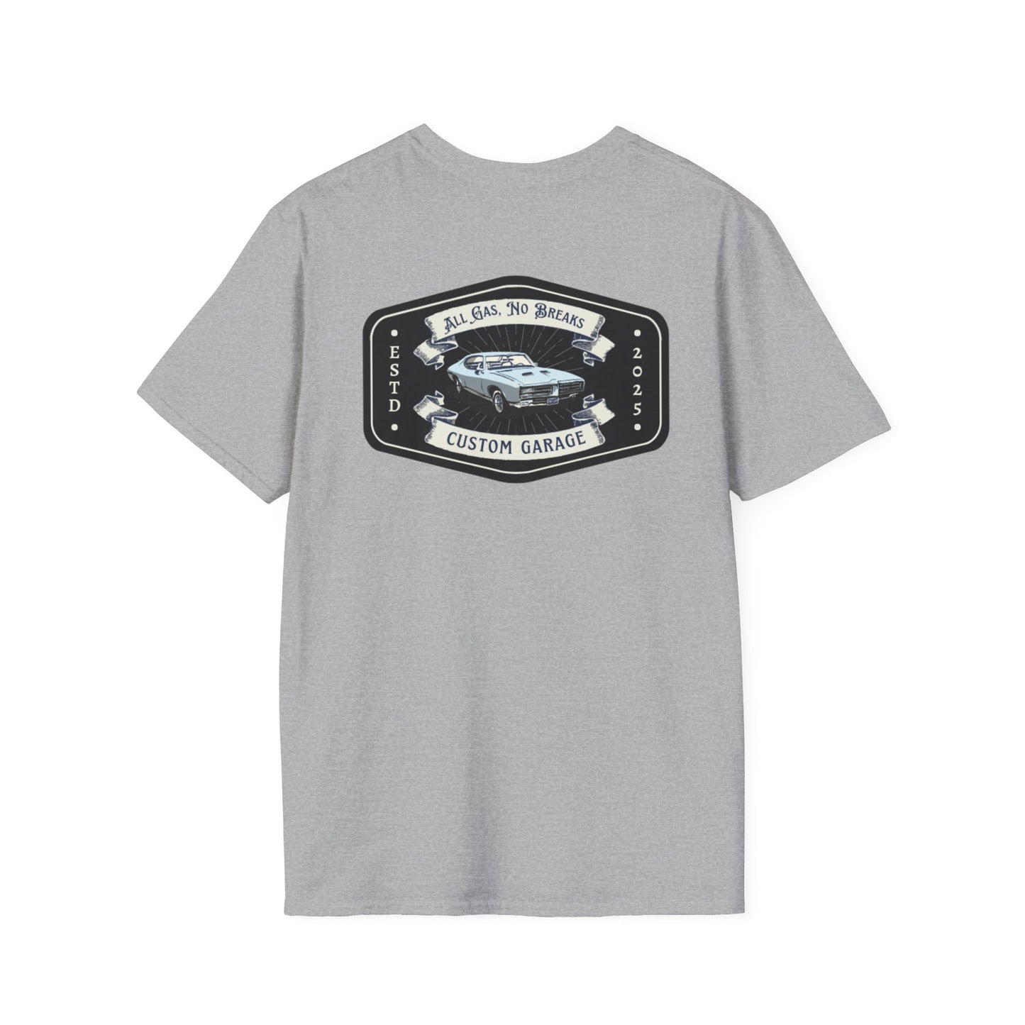 All Gas No Breaks Unisex Softstyle T-Shirt - Custom Garage Design