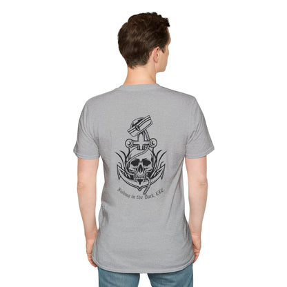 Fishing Enthusiast Unisex Softstyle T-Shirt - 'Fish On' & Skull Design