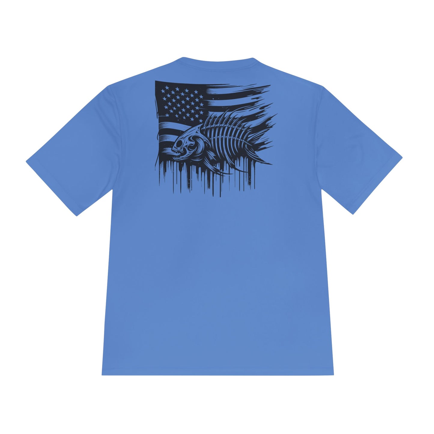 Unisex Moisture Wicking Tee with American Flag and Fish Design - Perfect for Outdoor Enthusiasts