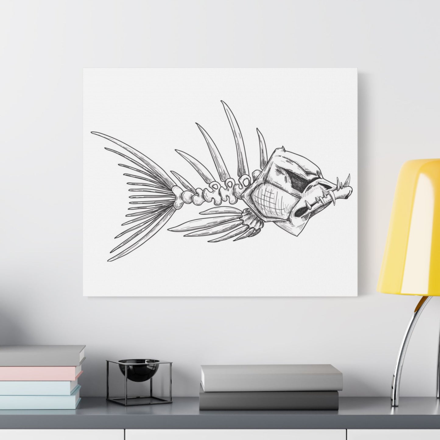 Artistic Fish Skeleton Canvas Print - Unique Home Decor for Ocean Lovers