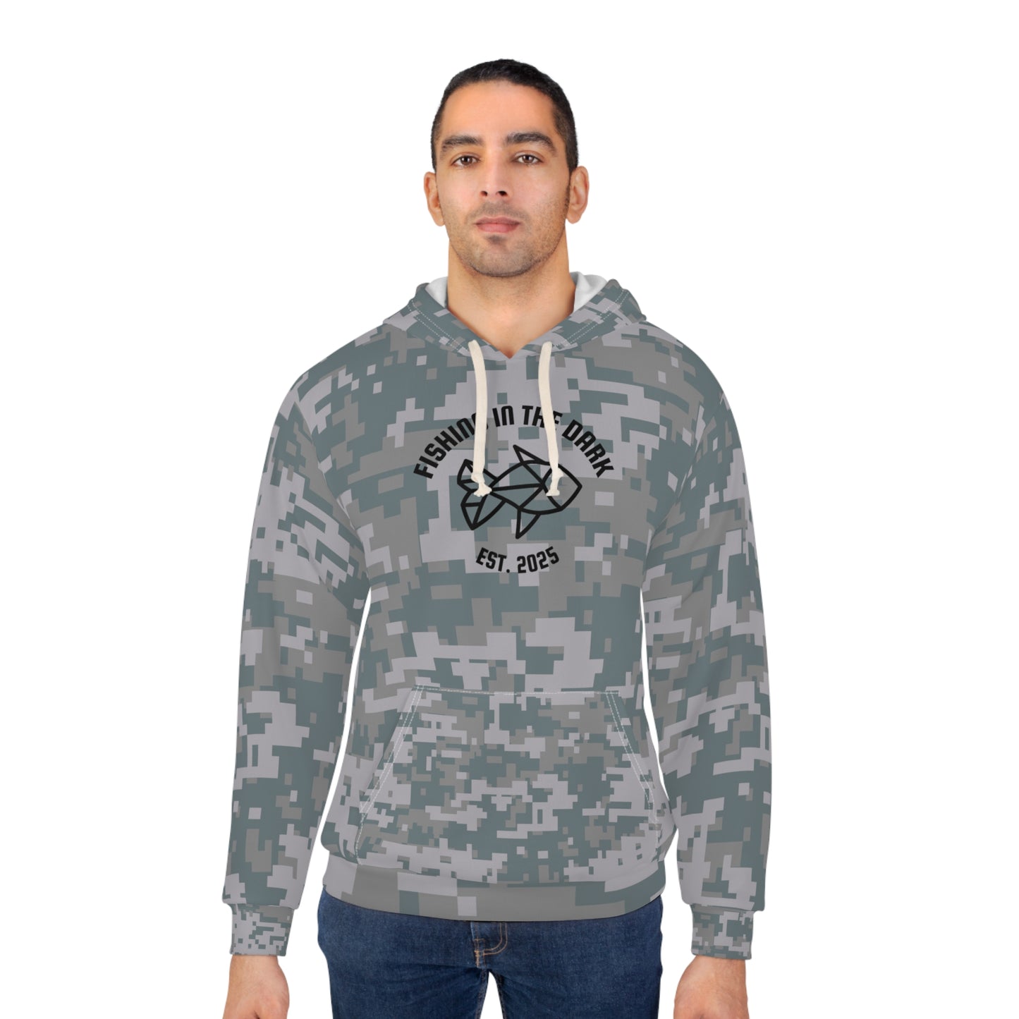 Fishing in the Dark Unisex Pullover Hoodie - Camo Print, Cozy Outdoor Wear