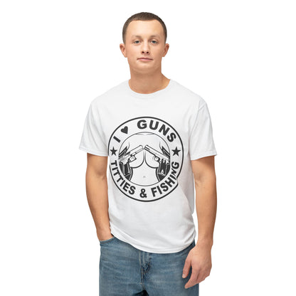 I Love Guns Titties & Fishing Unisex HD Cotton™ T-Shirt