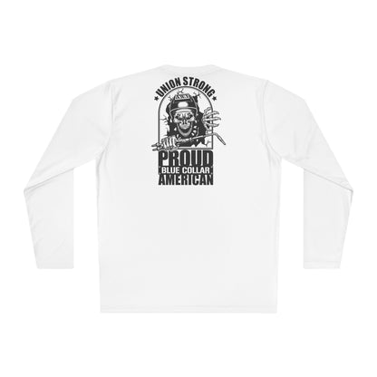 Unisex Lightweight Long Sleeve Tee - Proud Blue Collar American - All Gas No Brakes Design