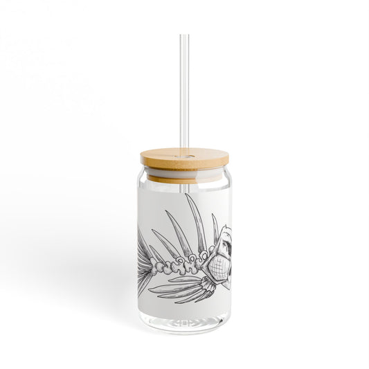 Stylish 16oz Sipper Glass with Fish Bone Design - Eco-Friendly Drinkware for Home or Gifts