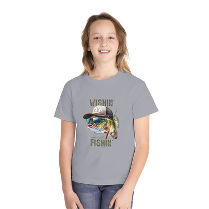 Youth Midweight Tee - 'Wishin' I Was Fishin'' Graphic T-Shirt for Young Anglers