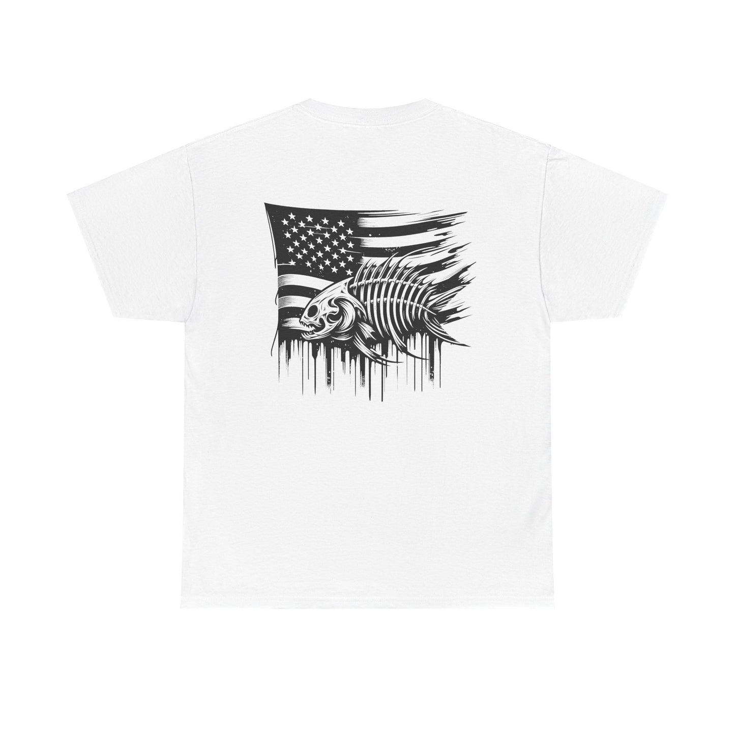 Fishing in The Dark Patriotic Fish Skeleton Unisex Heavy Cotton Tee