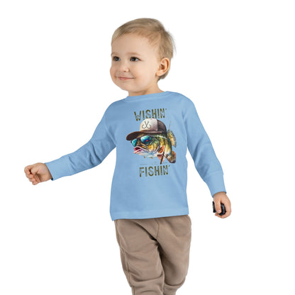 Wishin' I Was Fishin' Toddler Long Sleeve Tee - Fun Fishing Graphic Tee for Kids