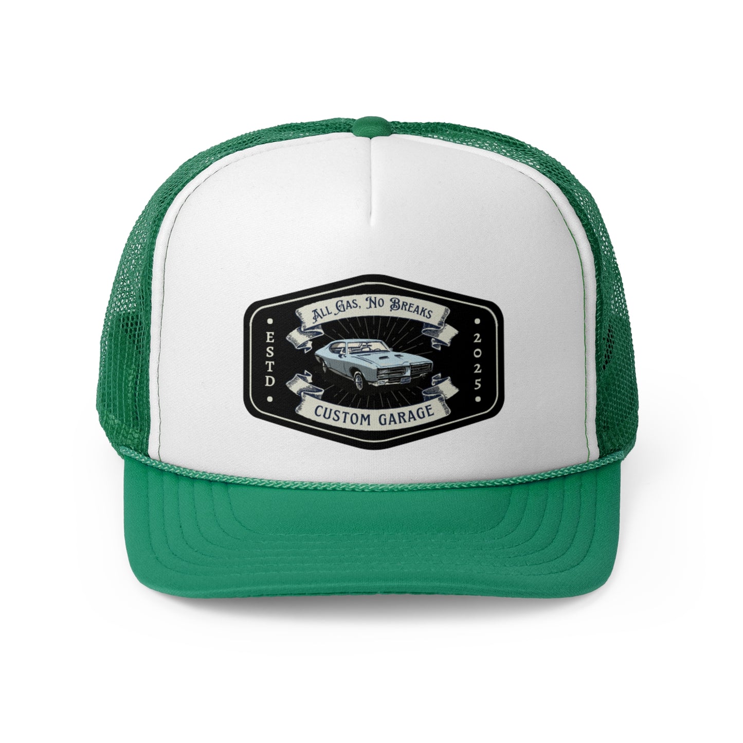 Custom Garage Trucker Cap - All Gas, No Breaks Hat for Car Enthusiasts