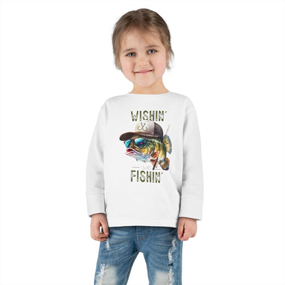 Wishin' I Was Fishin' Toddler Long Sleeve Tee - Fun Fishing Graphic Tee for Kids