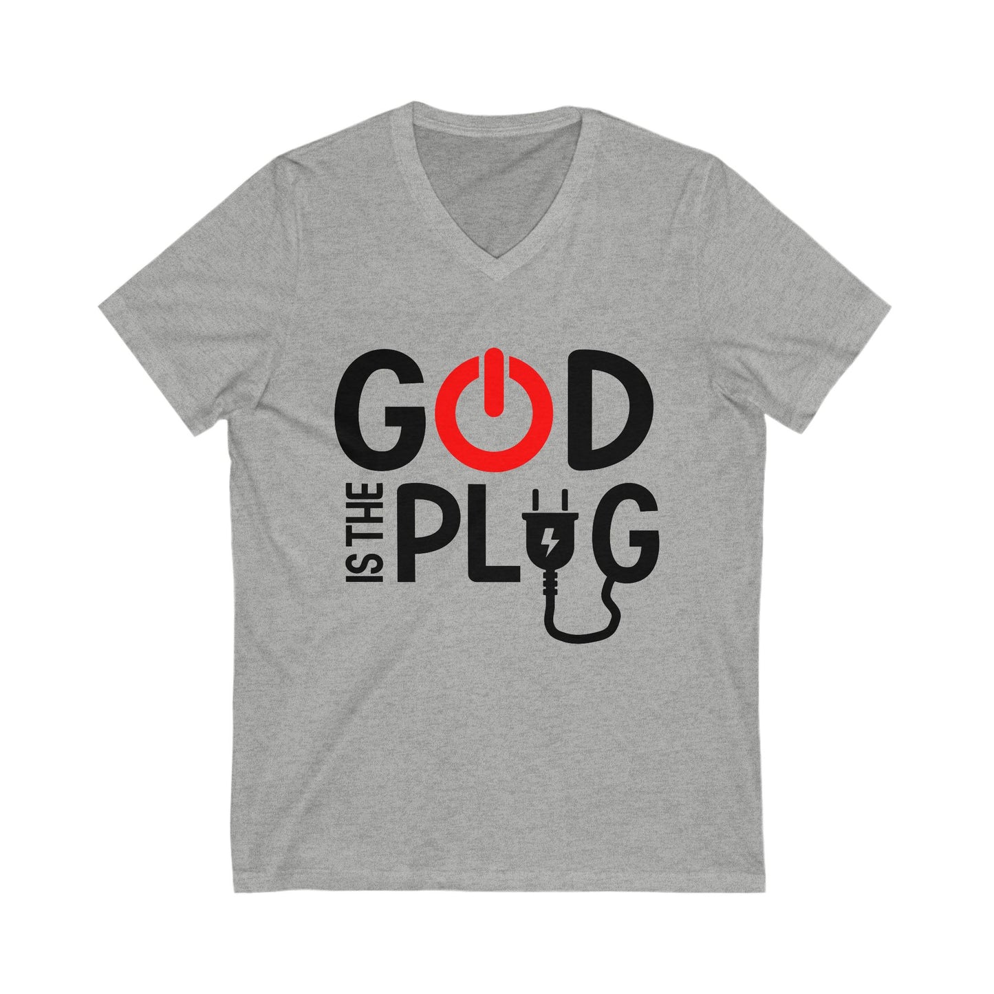 God Is The Plug V-Neck Tee - Unisex Christian T-Shirt