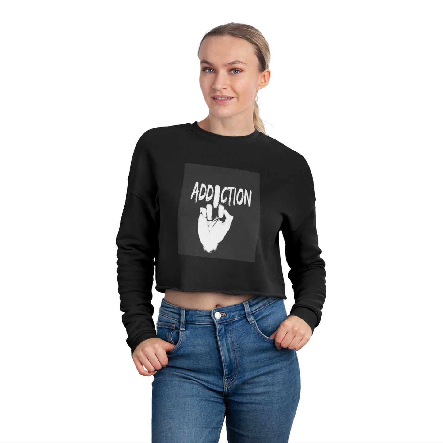 Women's Cropped Sweatshirt - 'Addiction' Graphic Tee