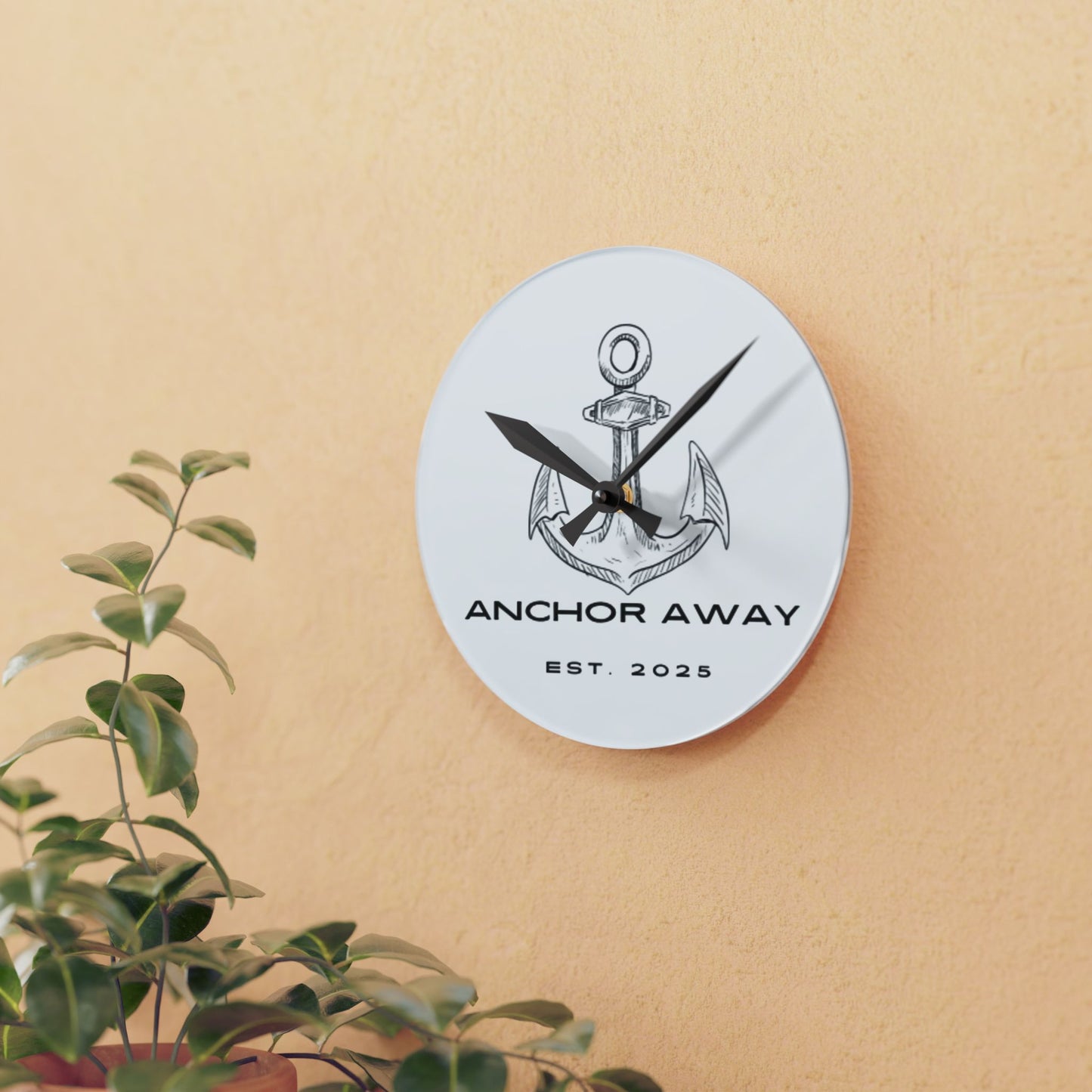 Nautical Acrylic Wall Clock - 'Anchor Away - Est. 2025'