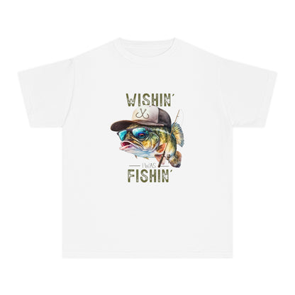 Youth Midweight Tee - 'Wishin' I Was Fishin'' Graphic T-Shirt for Young Anglers