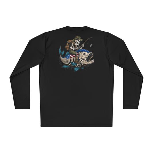 American Flag Skeleton Fishing Unisex Long Sleeve Tee