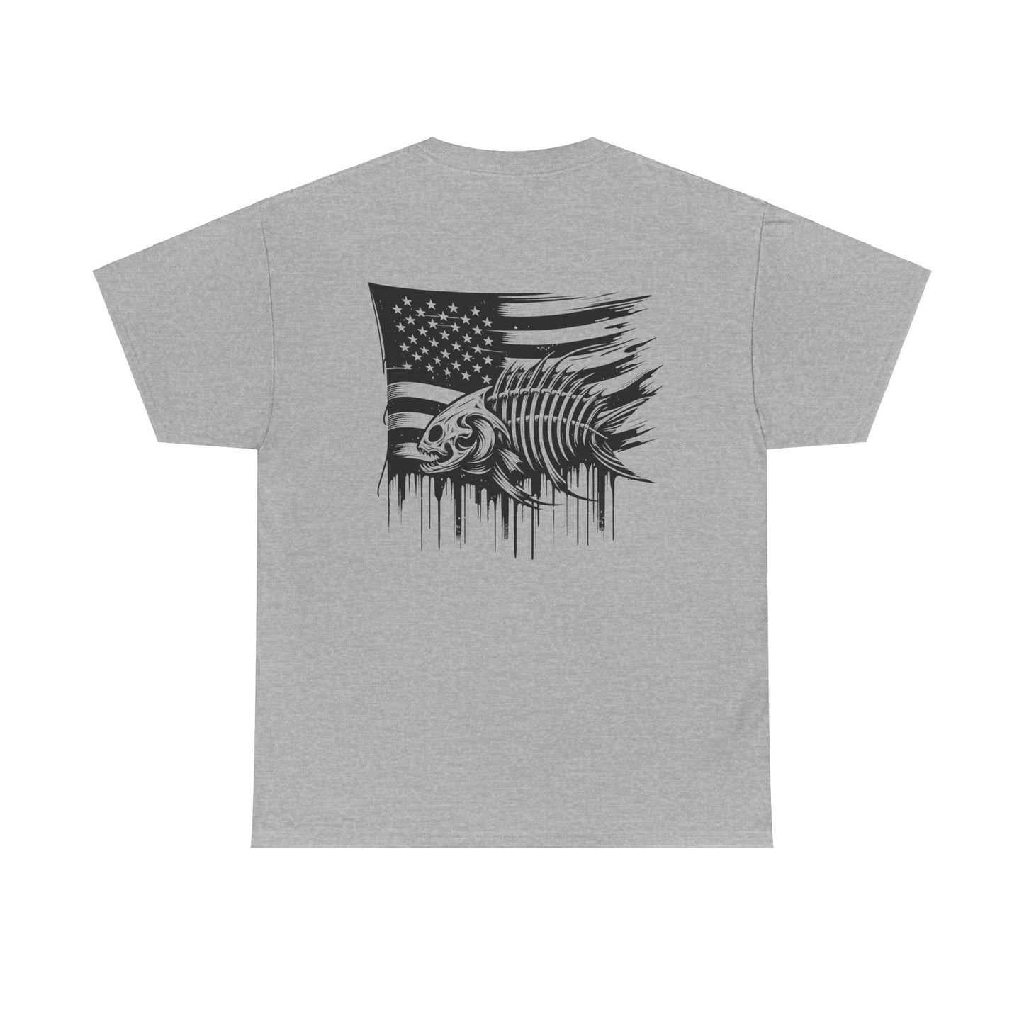 Fishing in The Dark Patriotic Fish Skeleton Unisex Heavy Cotton Tee