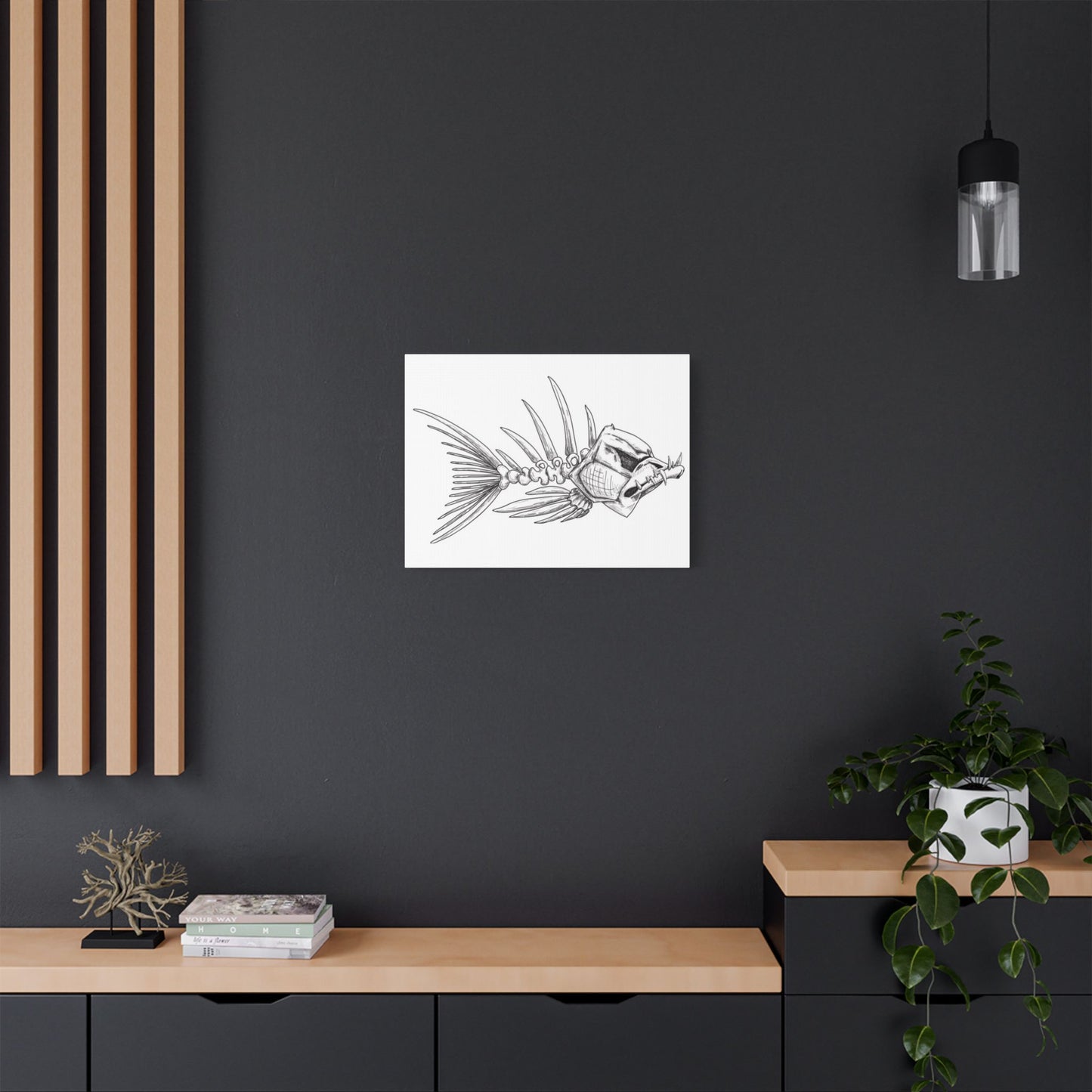 Artistic Fish Skeleton Canvas Print - Unique Home Decor for Ocean Lovers