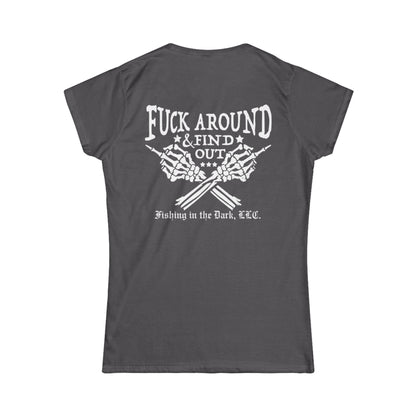 Women's Graphic Tee - 'Fuck Around & Find Out' with American Flag Design - Perfect for Outdoor Enthusiasts