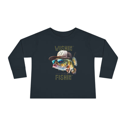 Wishin' I Was Fishin' Toddler Long Sleeve Tee - Fun Fishing Graphic Tee for Kids