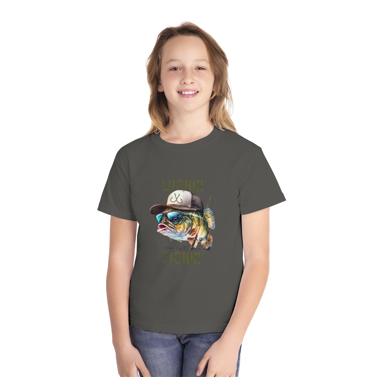 Youth Midweight Tee - 'Wishin' I Was Fishin'' Graphic T-Shirt for Young Anglers