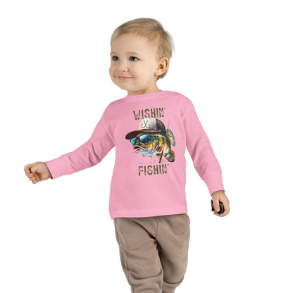 Wishin' I Was Fishin' Toddler Long Sleeve Tee - Fun Fishing Graphic Tee for Kids