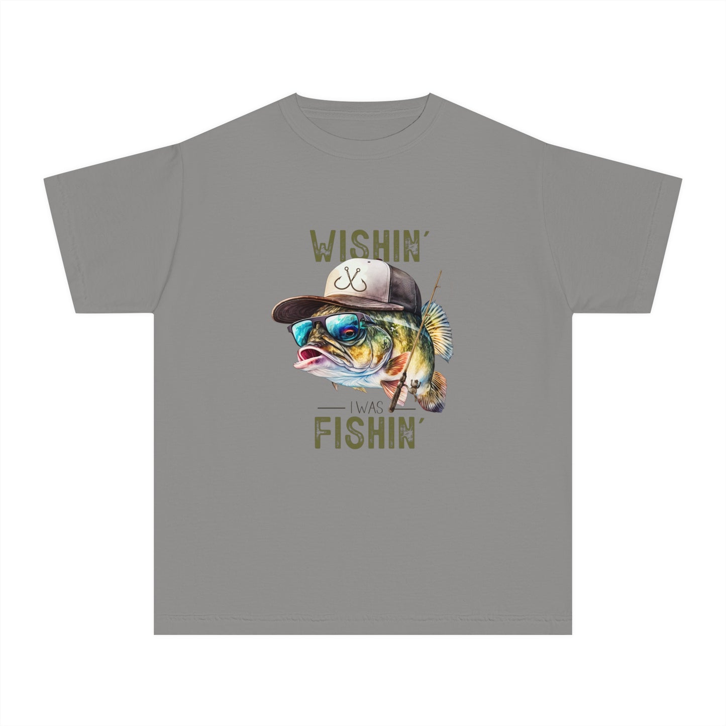 Youth Midweight Tee - 'Wishin' I Was Fishin'' Graphic T-Shirt for Young Anglers