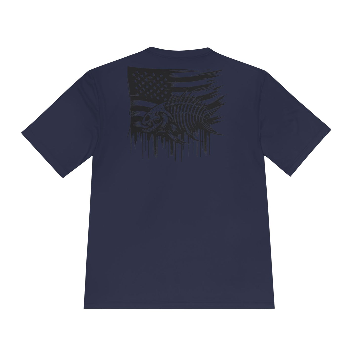 Unisex Moisture Wicking Tee with American Flag and Fish Design - Perfect for Outdoor Enthusiasts