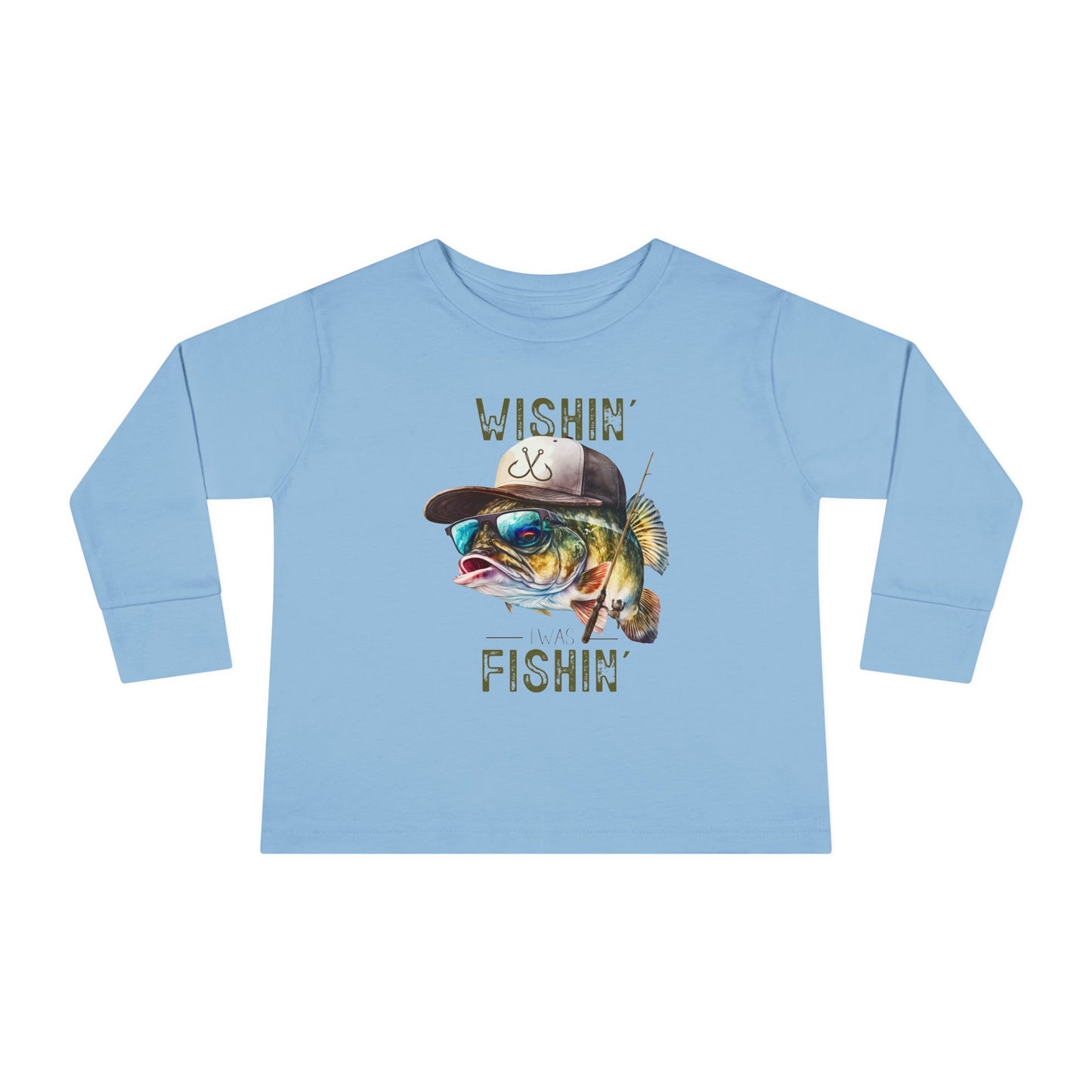 Wishin' I Was Fishin' Toddler Long Sleeve Tee - Fun Fishing Graphic Tee for Kids