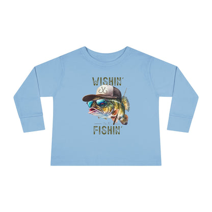 Wishin' I Was Fishin' Toddler Long Sleeve Tee - Fun Fishing Graphic Tee for Kids