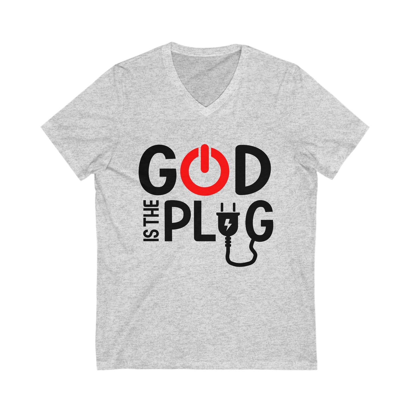 God Is The Plug V-Neck Tee - Unisex Christian T-Shirt