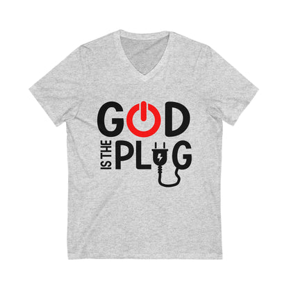 God Is The Plug V-Neck Tee - Unisex Christian T-Shirt