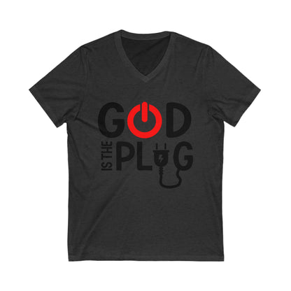 God Is The Plug V-Neck Tee - Unisex Christian T-Shirt