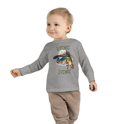 Wishin' I Was Fishin' Toddler Long Sleeve Tee - Fun Fishing Graphic Tee for Kids