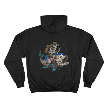 Skeleton Fishing in the Dark Champion Hoodie - White USA Flag Design