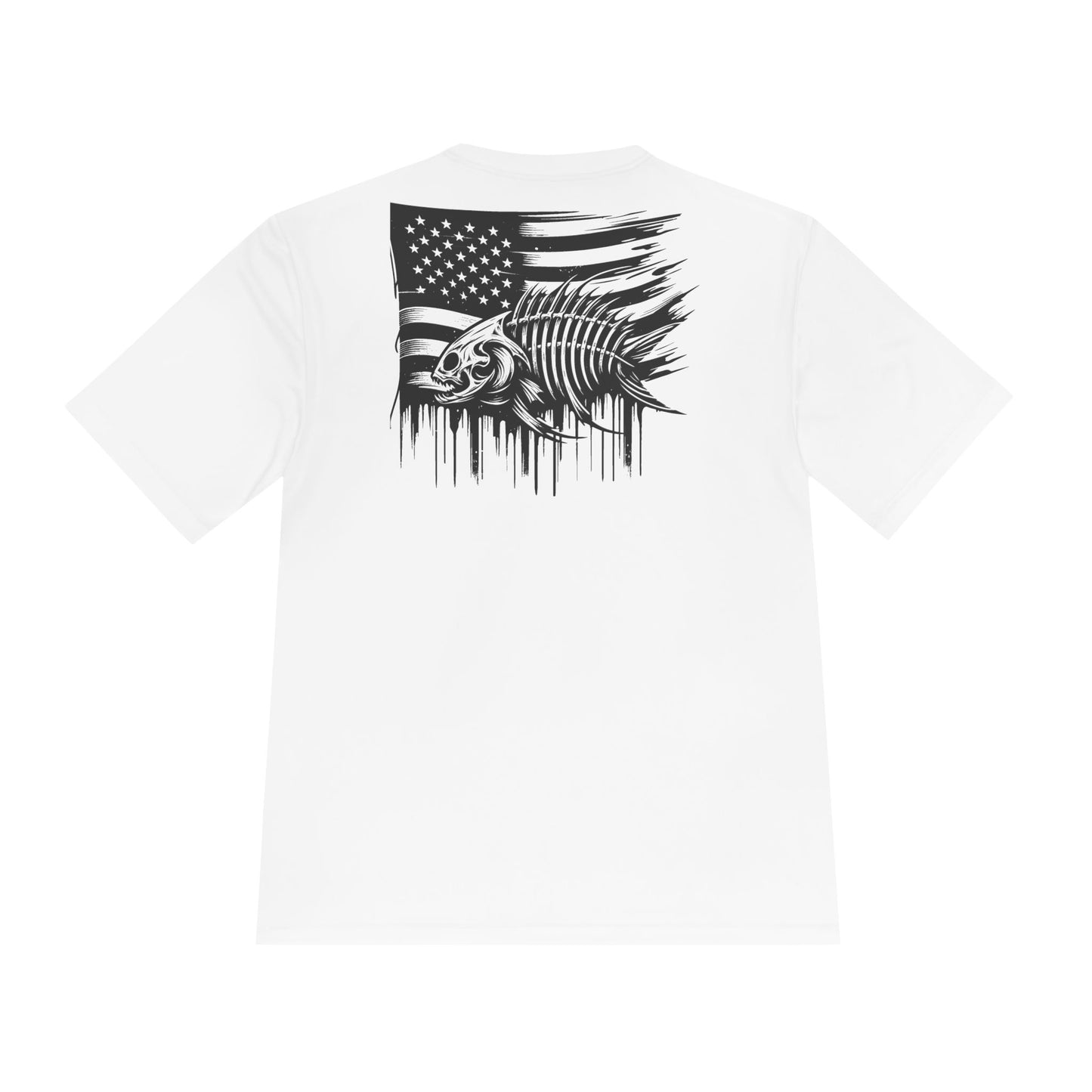 Unisex Moisture Wicking Tee with American Flag and Fish Design - Perfect for Outdoor Enthusiasts