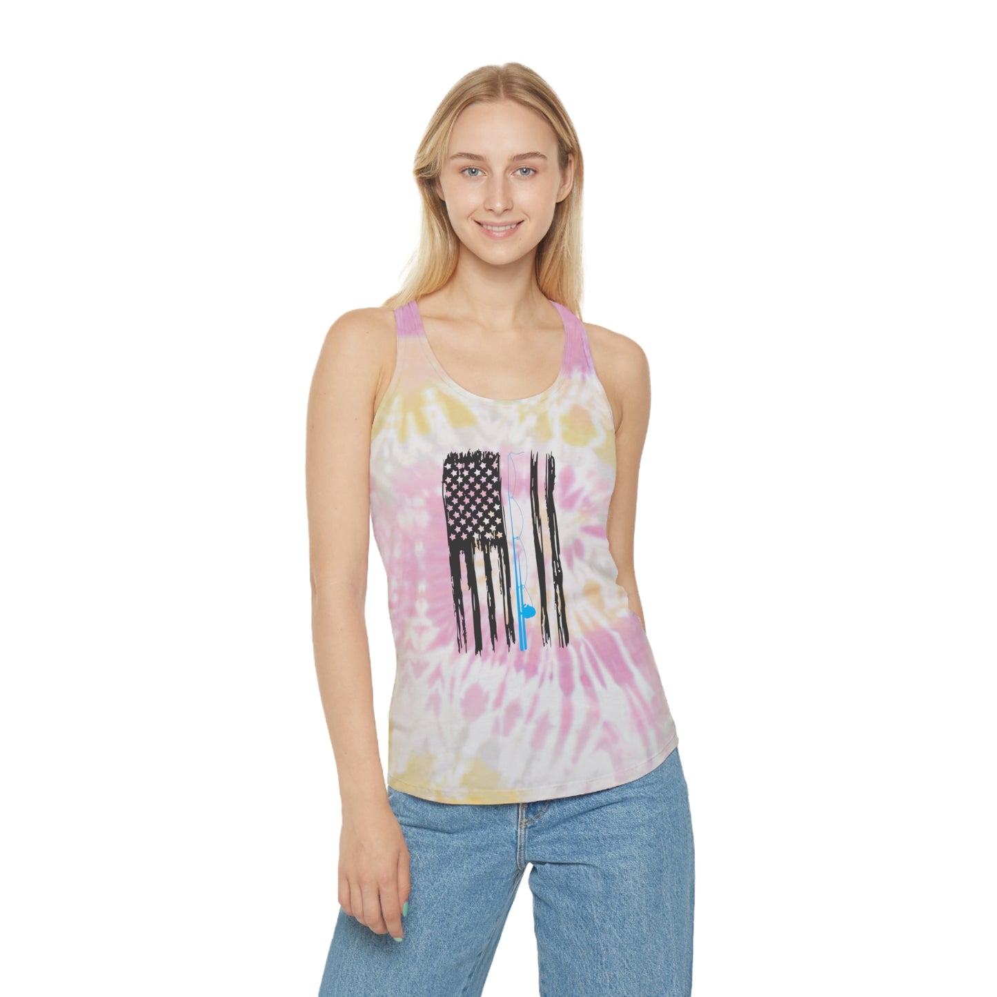 Patriotic Tie Dye Racerback Tank Top - Summer Outdoor Wear