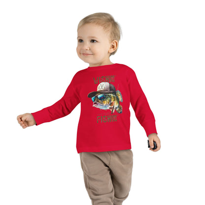 Wishin' I Was Fishin' Toddler Long Sleeve Tee - Fun Fishing Graphic Tee for Kids