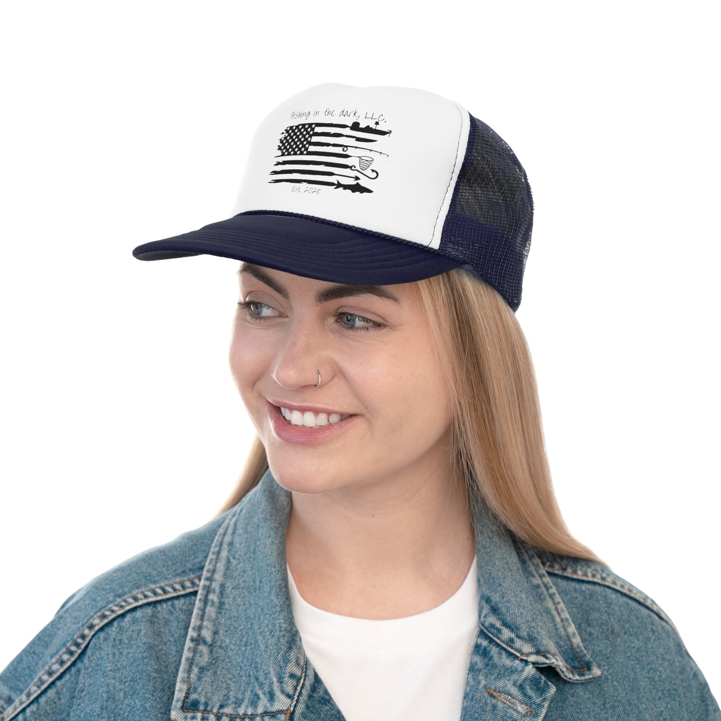 Fishing Trucker Cap with American Flag Design | Outdoor Fishing Enthusiast Hat