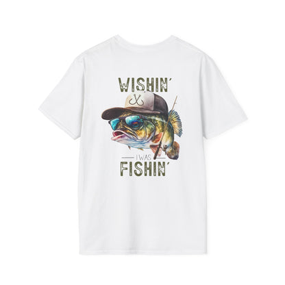 Fishing in the Dark Funny Fishing T-Shirt - 'WISHIN' I WAS FISHIN'' Unisex Softstyle Tee