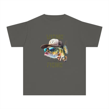 Youth Midweight Tee - 'Wishin' I Was Fishin'' Graphic T-Shirt for Young Anglers