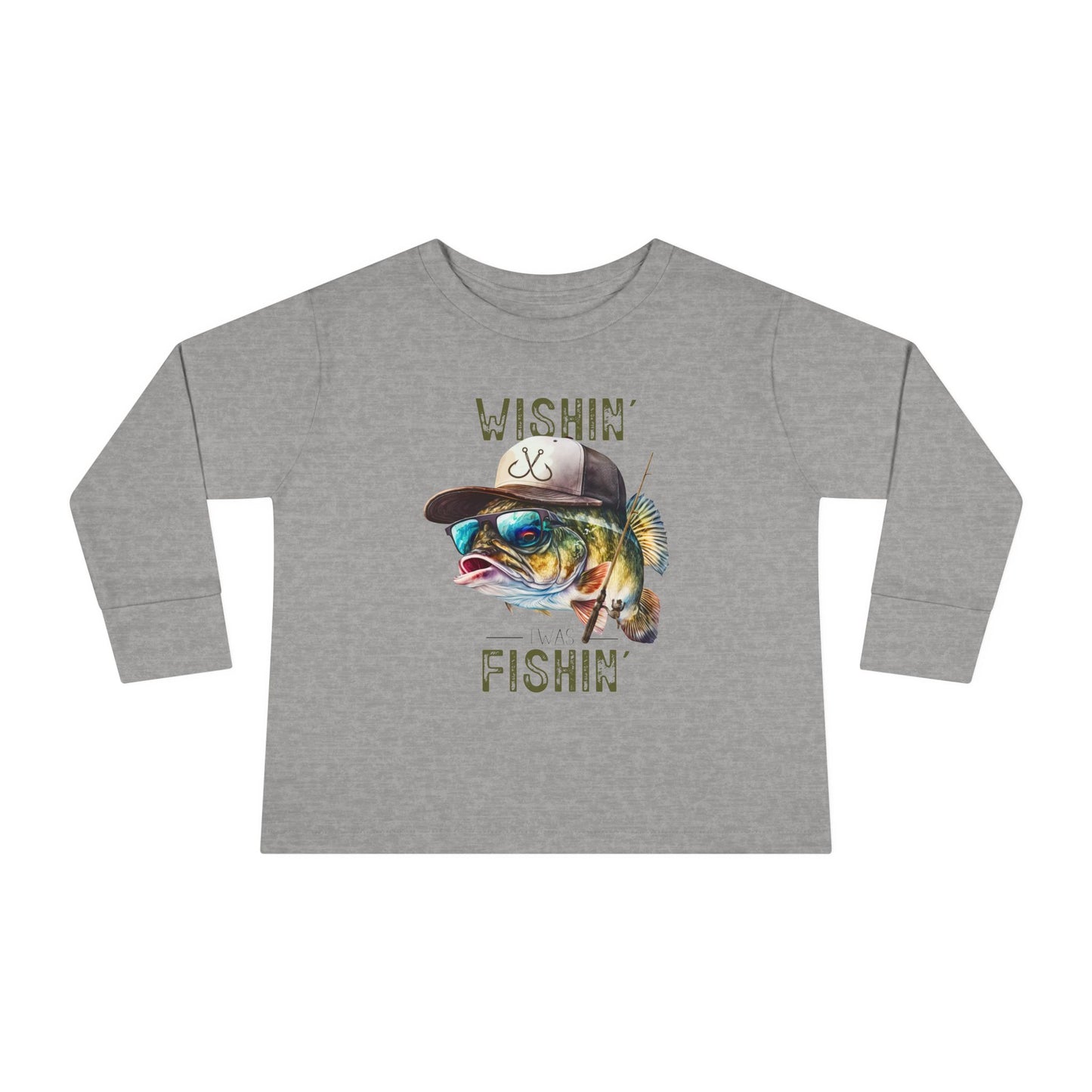 Wishin' I Was Fishin' Toddler Long Sleeve Tee - Fun Fishing Graphic Tee for Kids