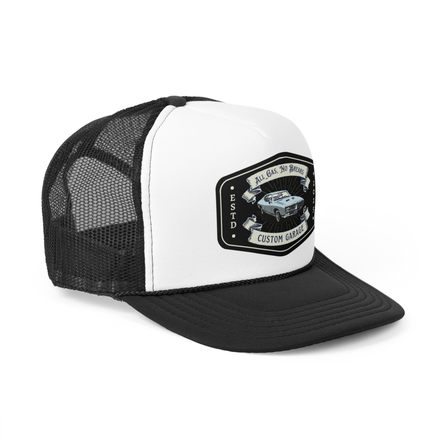 Custom Garage Trucker Cap - All Gas, No Breaks Hat for Car Enthusiasts