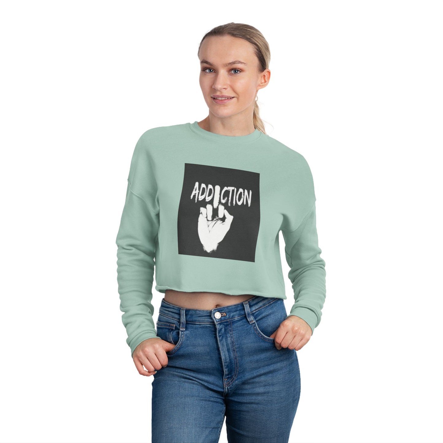 Women's Cropped Sweatshirt - 'Addiction' Graphic Tee