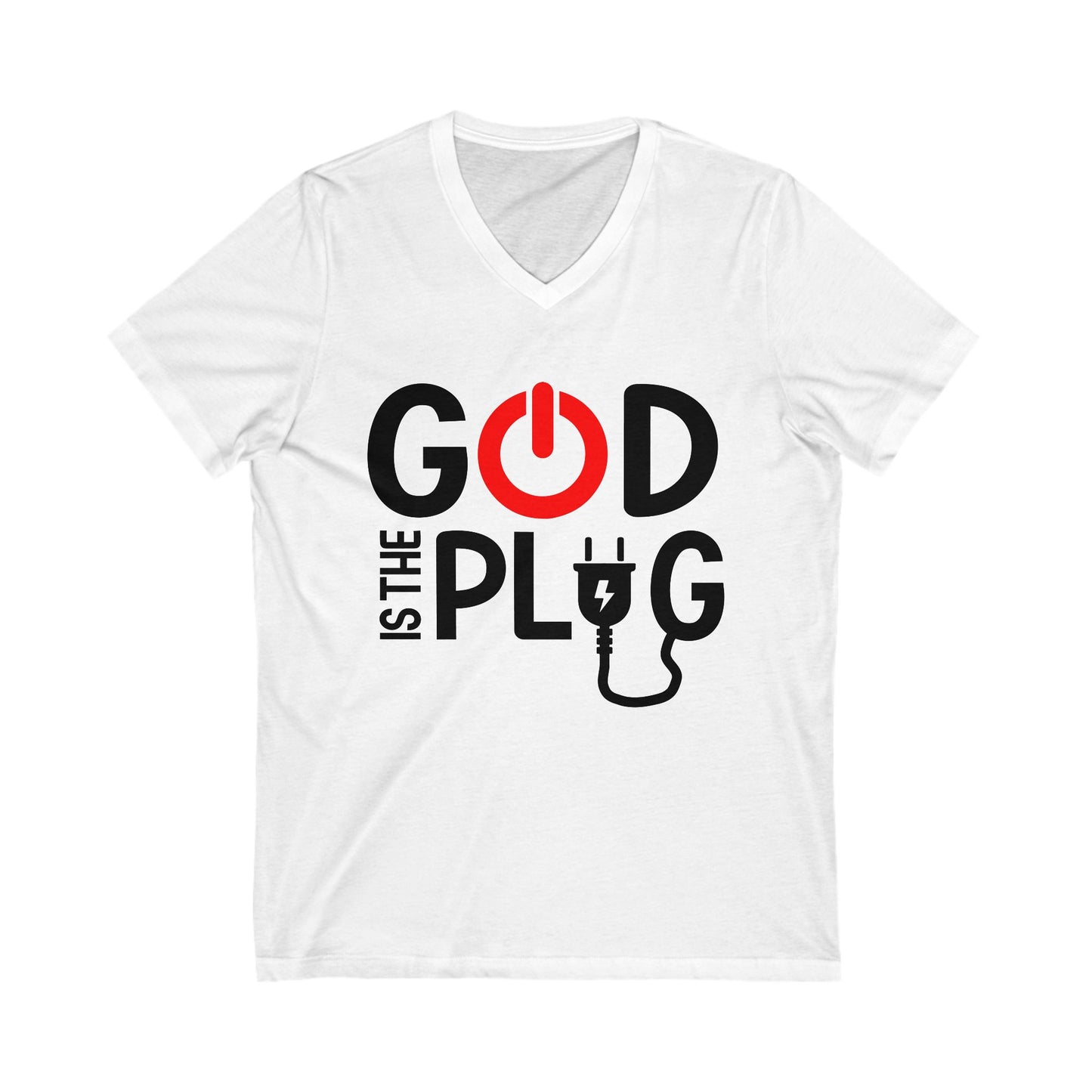 God Is The Plug V-Neck Tee - Unisex Christian T-Shirt