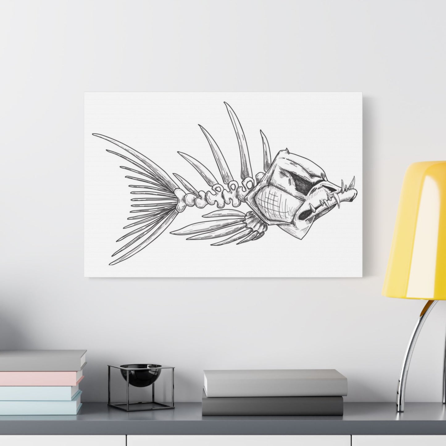 Artistic Fish Skeleton Canvas Print - Unique Home Decor for Ocean Lovers