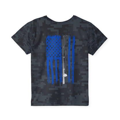 Kids Camouflage Sports Jersey with American Flag Design