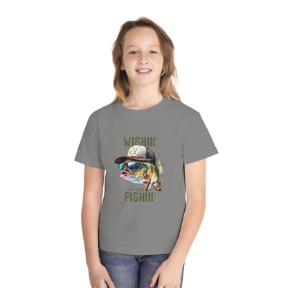 Youth Midweight Tee - 'Wishin' I Was Fishin'' Graphic T-Shirt for Young Anglers